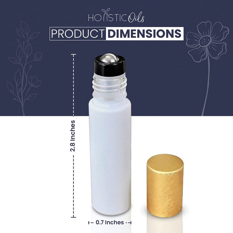 holistic oils 12-Pack 10ml White Glass Roller Bottles with Brushed Gold Leakproof Caps â€“ Refillable Roll-On Bottles with Updated Roller Insert for Essential Oils, Serums, Perfumes, and DIY Aromatherapy - Image 2